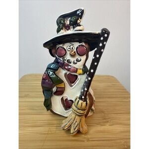 Heather Goldminc SNOWMAN 5" Tealight Candle Holder Christmas Blue Sky 2002